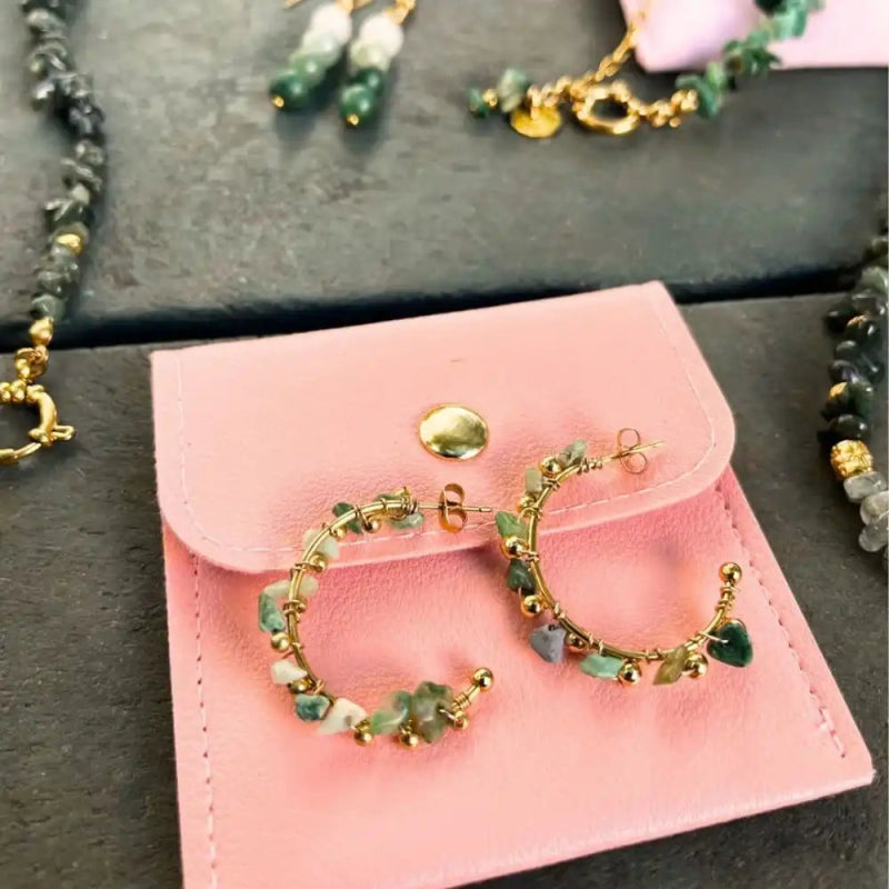 Boucles Althéa – Créoles artisanales en jade vert - SOLEAH studio