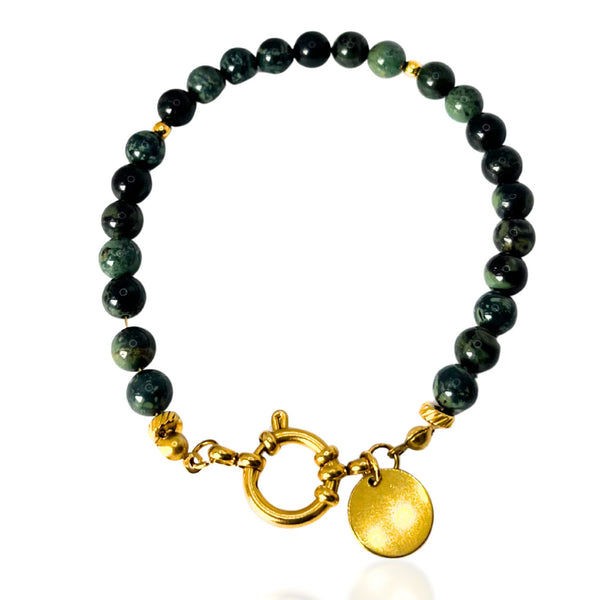 Bracelet Élyna artisanal en jade vert – bijou chic et spirituel fabriqué à Paris
