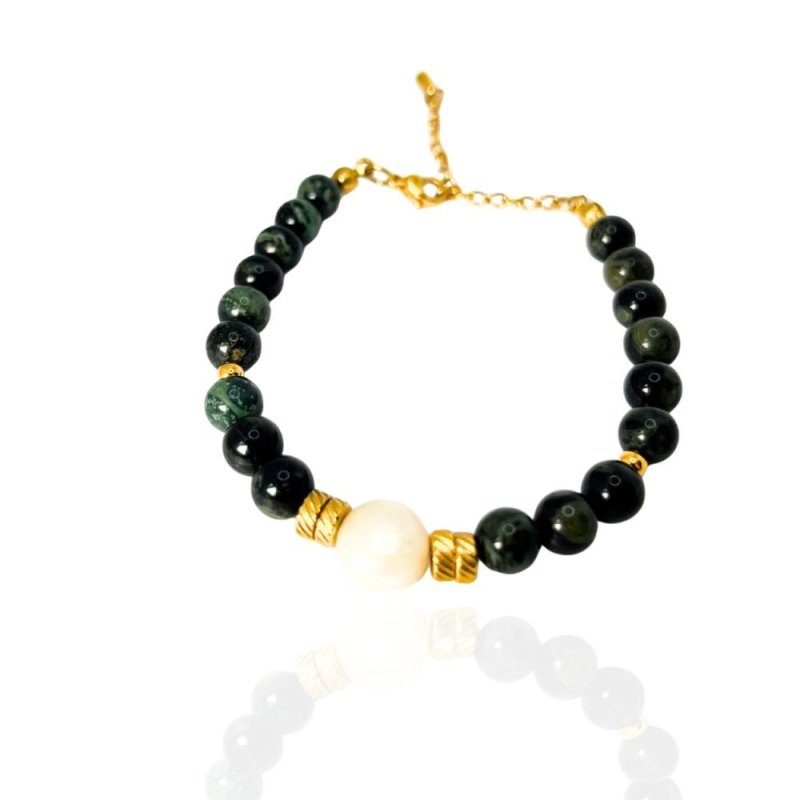 Bracelet Isya – Bijou artisanal en jade vert & perle d’eau douce - SOLEAH studio