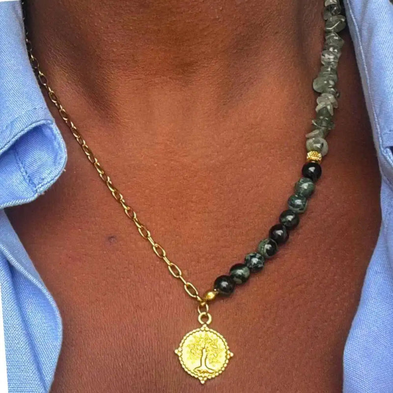 Collier Élya – Bijou artisanal en agate & jade - SOLEAH studio